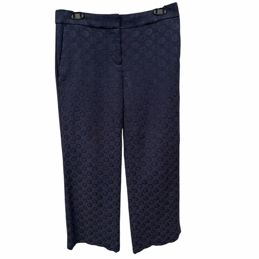 Ann Taylor Navy Jacquard Crop Wide Leg Pants Textured Trouser Size 2